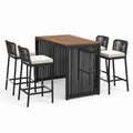 Bartisch-Set rechteckig Schwarz Aluminium Teakholz Hocker Polyester 70x110 cm