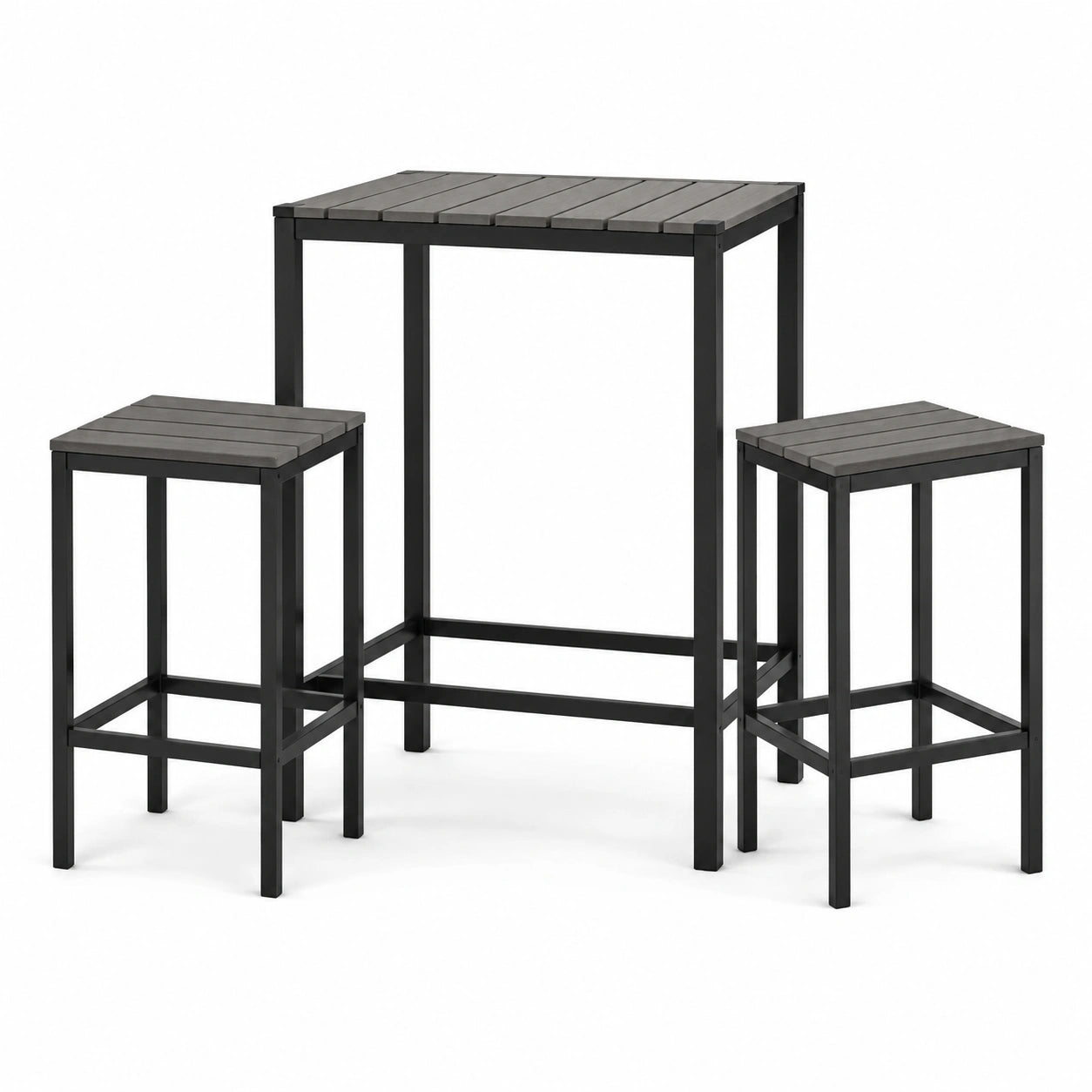 Bartisch-Set aus Metall und Akazienholz, grau
