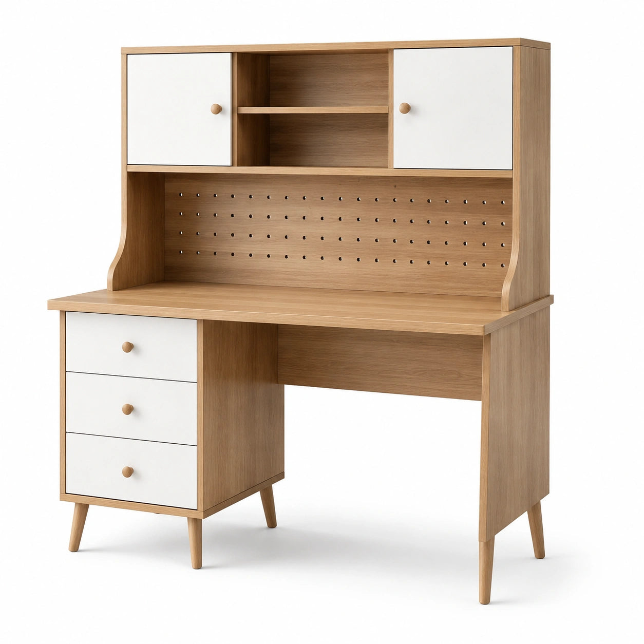 Schreibtisch mit Aufsatz MDF Eichenfurnier Naturfarben Weiß 120x60x150cm