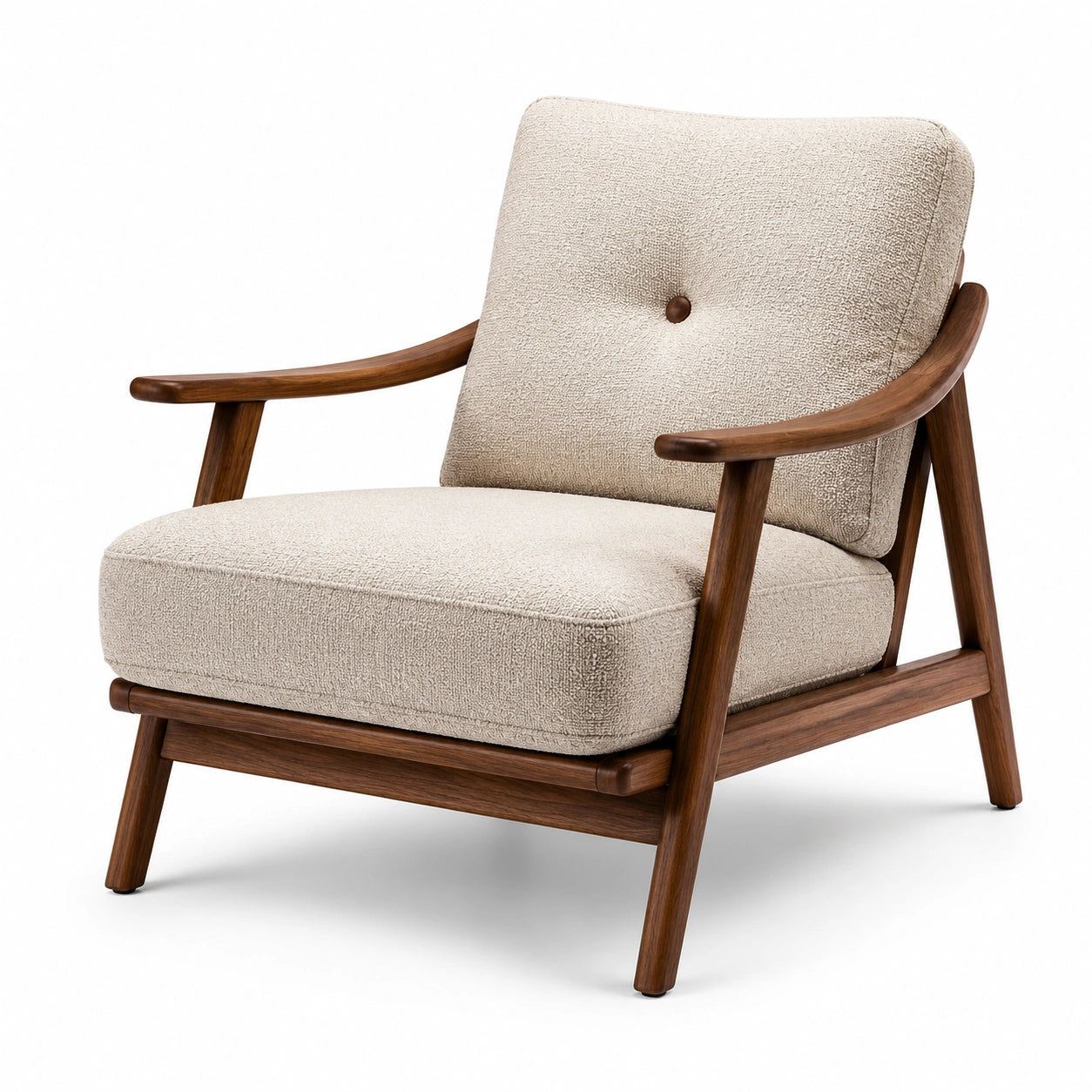 Sessel mit Walnussholzrahmen und Polyesterbezug Beige
