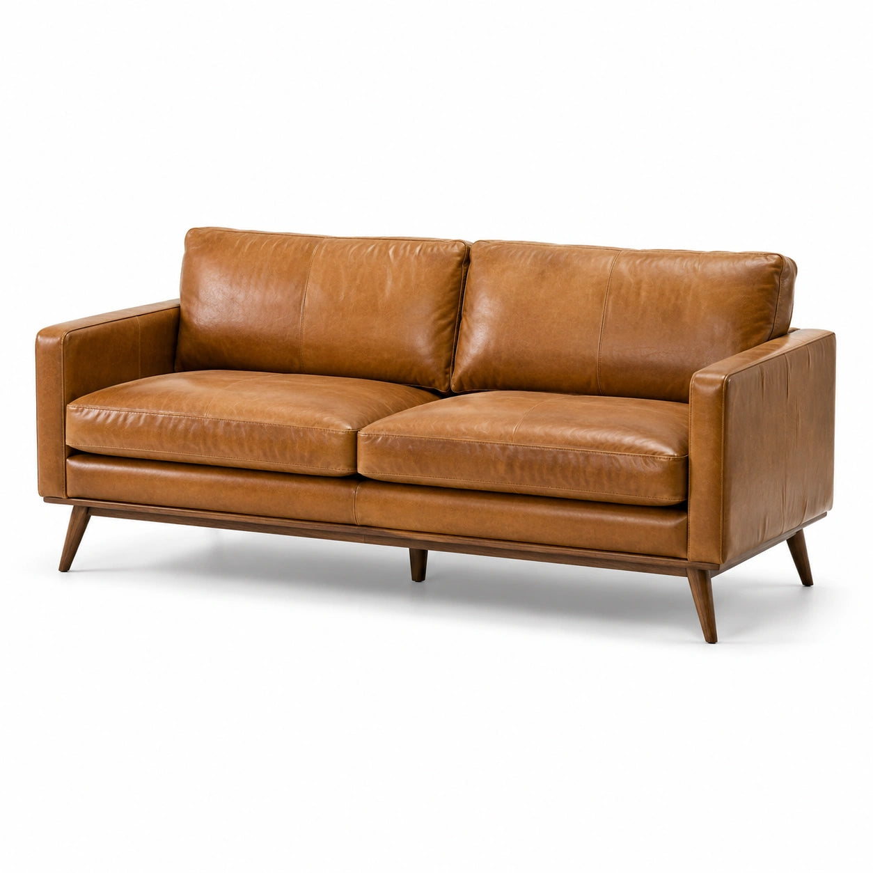 Ledersofa Braun mit Holzrahmen, 160x90x85 cm