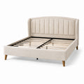 Polsterbett mit Kopfteil, Holzbeine, 180x200 cm, Beige