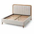 Doppelbett Stoffbezug Holz 200x180 cm Holzoptik Beige