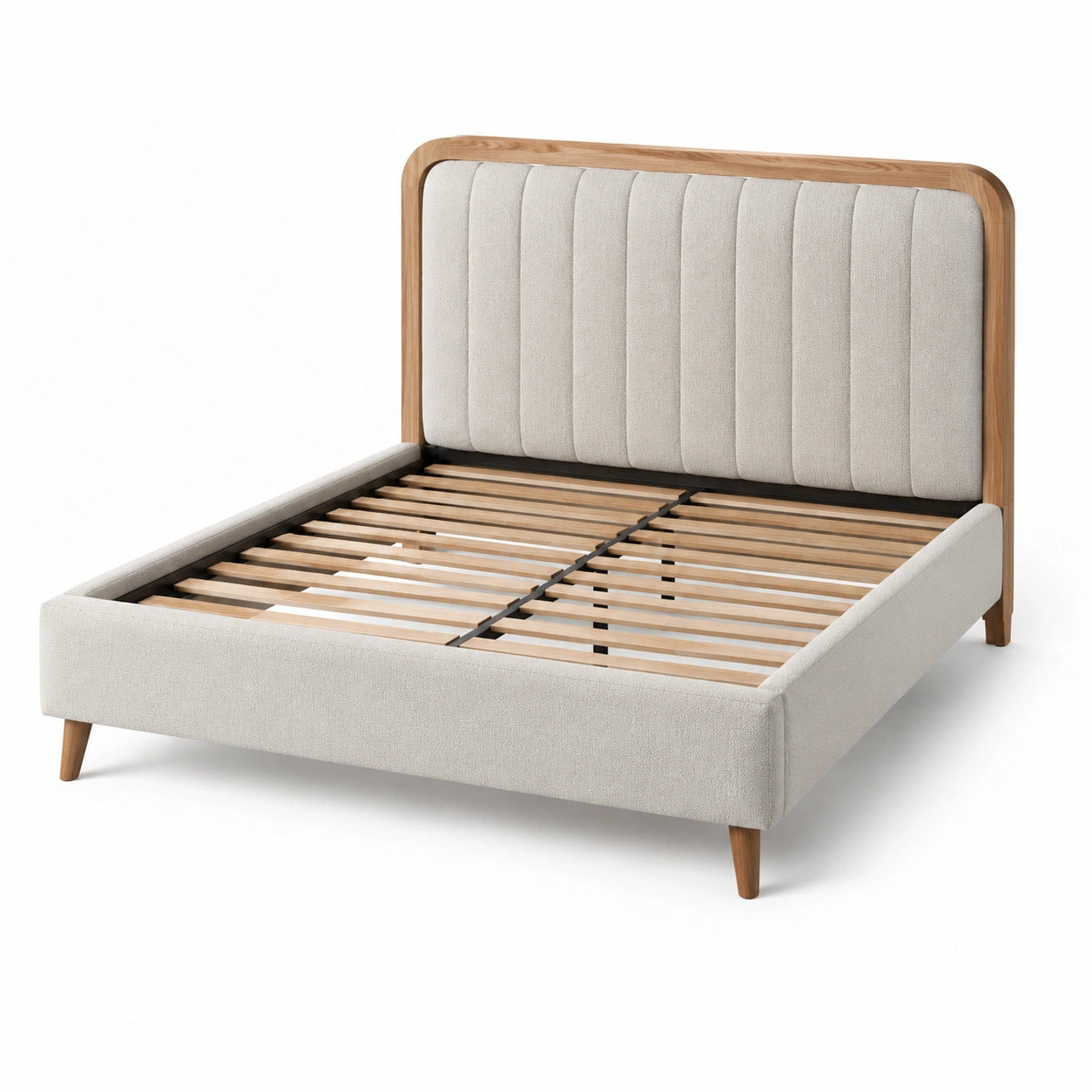 Doppelbett Stoffbezug Holz 200x180 cm Holzoptik Beige