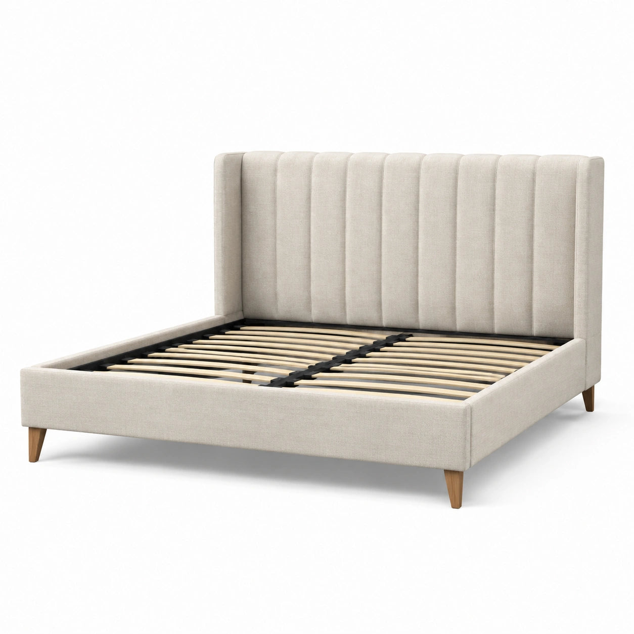 Doppelbett mit gepolstertem Kopfteil Beige Stoff 200x180 cm