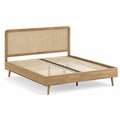 Doppelbett aus Eichenholz mit Rattan-Kopfteil 200x160 cm