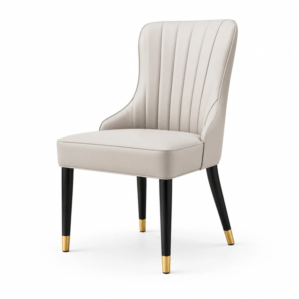Stuhl aus Leder mit Metallbeinen in Beige