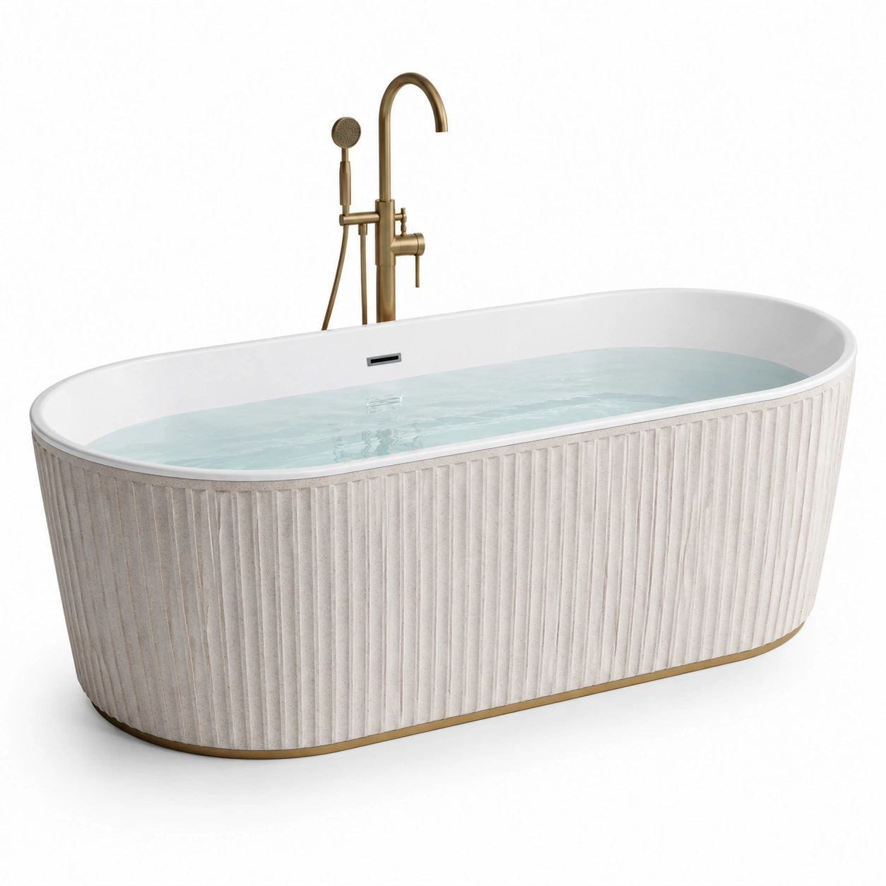 Freistehende Badewanne Oval Acryl Weiß 170x80 cm Textiloptik