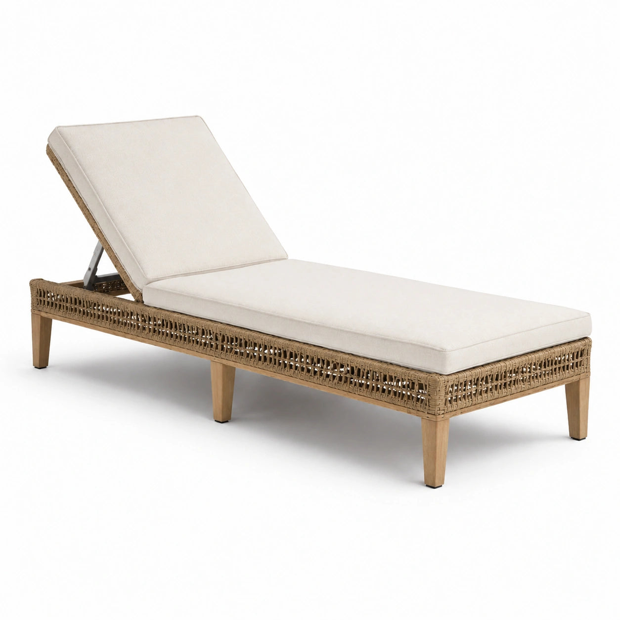 Leżak ogrodowy z drewna teak i technorattanu, beżowy, 200cm