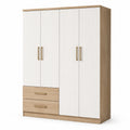 Kleiderschrank aus MDF und Spanplatte mit 4 Türen und 2 Schubladen in Eiche/Weiß