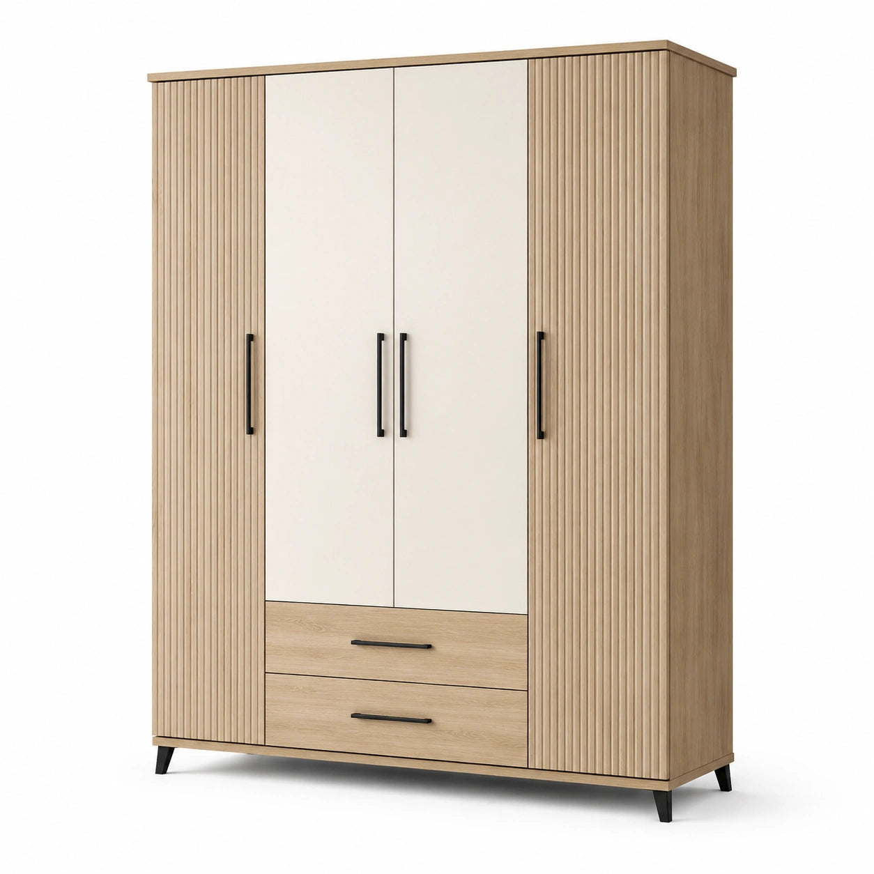 3-türiger Kleiderschrank Holz Weiß 180x200x60 cm