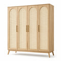 Kleiderschrank aus Holz und Rattangeflecht 4-türig Beige