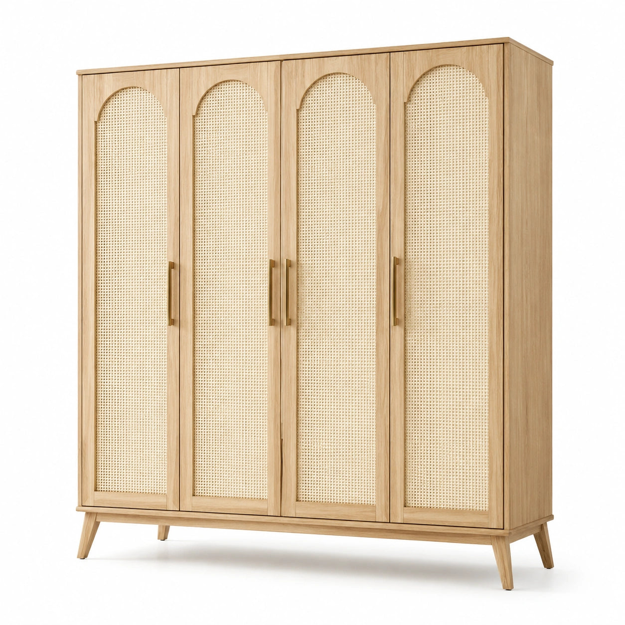 Kleiderschrank aus Holz und Rattangeflecht 4-türig Beige