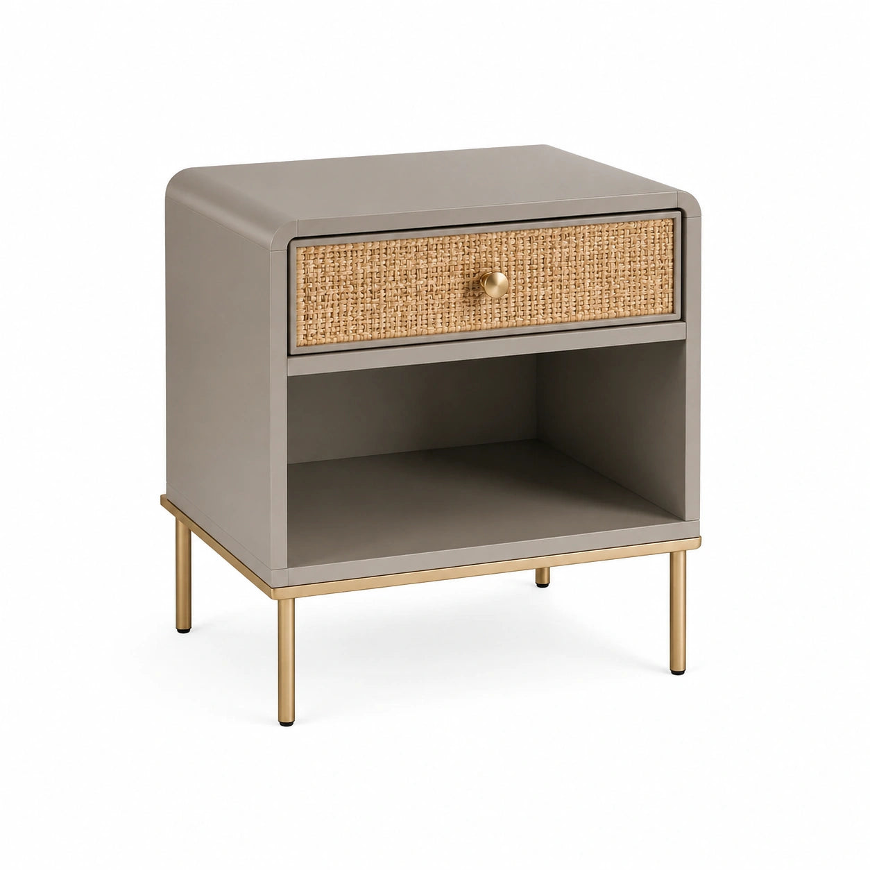 Nachttisch mit Rattan-Schublade MDF Grau mit Metallbeinen