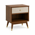 Holz Nachttisch mit Leinenstoff Schublade, Braun 50 x 40 x 60 cm
