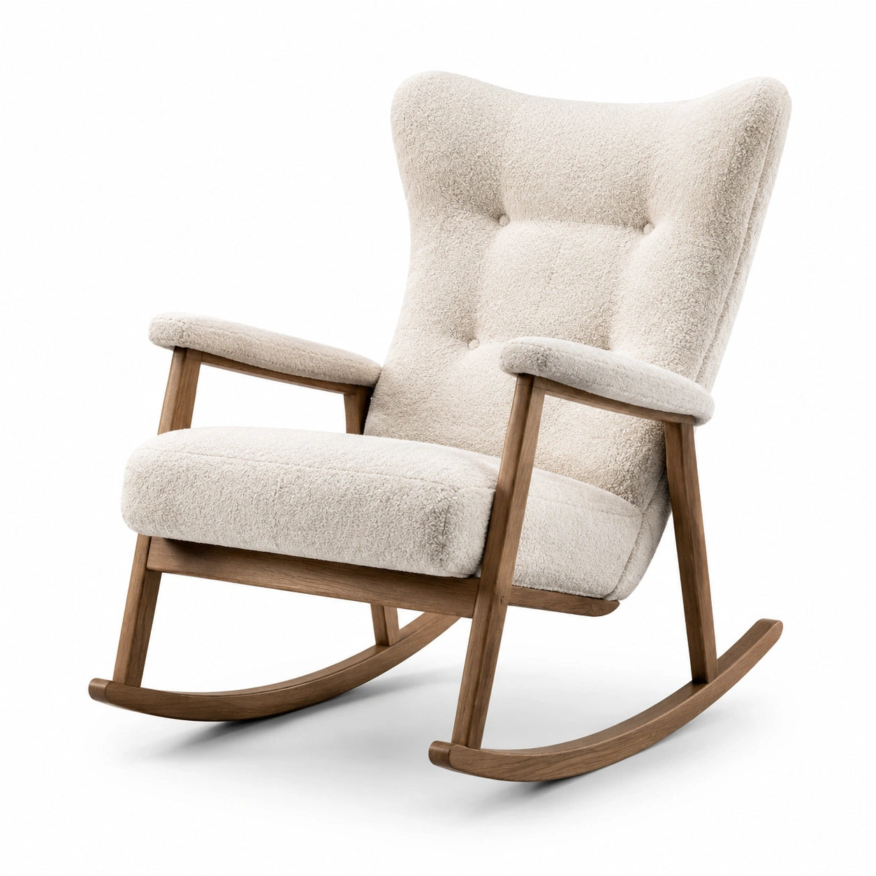 Schaukelstuhl mit Teddyplüschbezug Eichenholz Beige