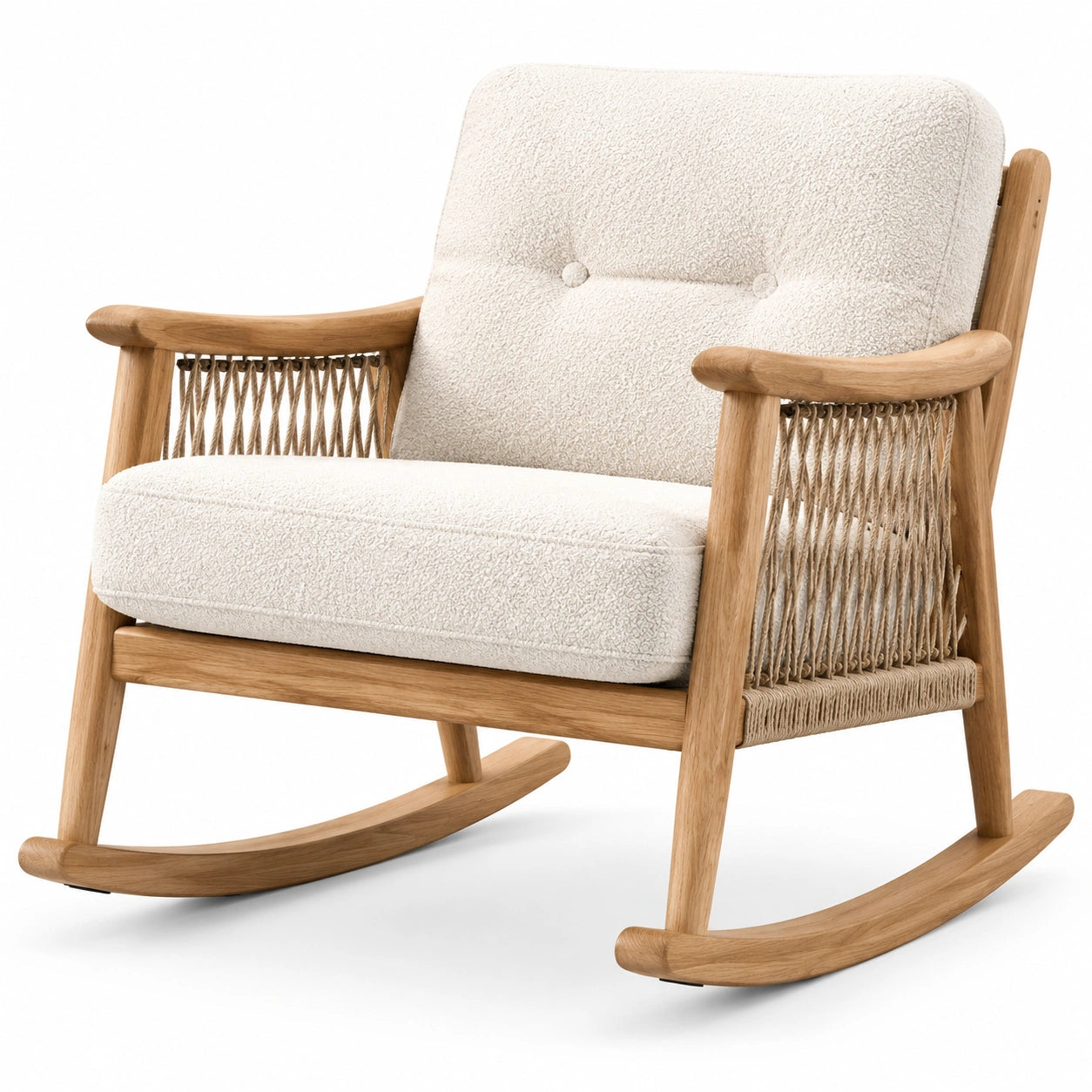 Schaukelstuhl aus Eichenholz mit Bouclé-Bezug Beige
