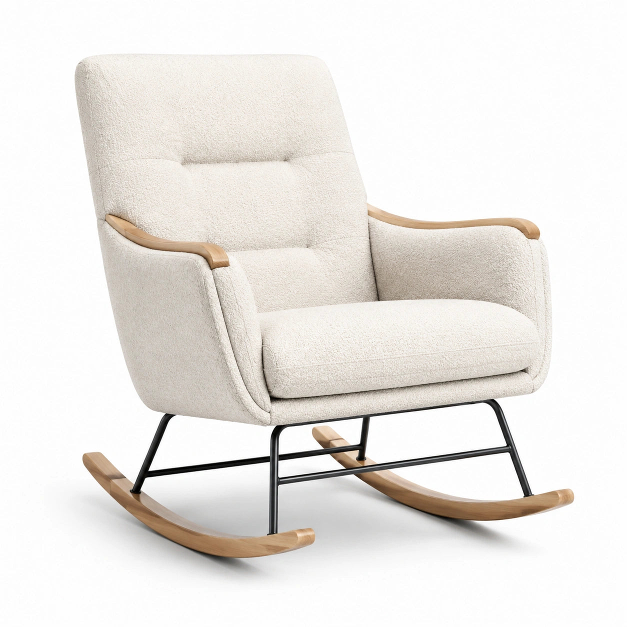 Schaukelstuhl beige Bouclé mit Holz- und Metallrahmen